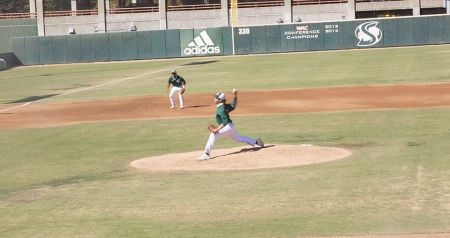 Sac State sophomore pitcher Eli Saul throws at John Smith Field for the Hornets on Saturday, Oct. 16, 2021, in a scrimmage against Cal. Saul made 16 appearances in the 2021 season including 13 starts.
