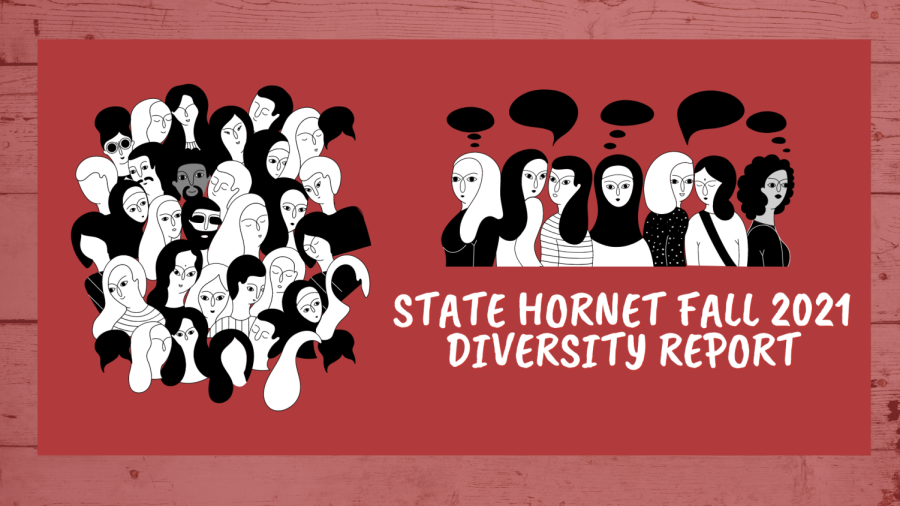 The State Hornet surveyed our staff’s demographics in order to analyze where we stand on diverse representation. This semester, The State Hornet had 34 students enrolled either as staffers or editors. Graphic by Emma Hall