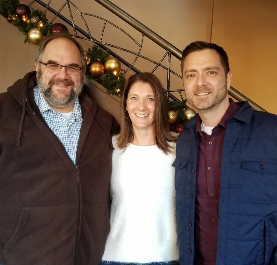 Andrew Stoner, Michele Sponsler and Jonathan Swain reunited at Mesh restaurant in Indianapolis in Dec. 2017. Sponsler, Swain’s sister, was a former colleague of Stoner’s. (Photo courtesy of Jonathan Swain)
