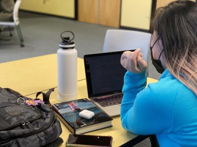Elaine Vang, who is majoring in public health studies at Sacramento State, studies at the AIRC at Sac State on Feb. 21. Vang said she used the previous HEERF grant funds to pay for bills and textbooks. (Photo by Laura De la Garza Garcia) 