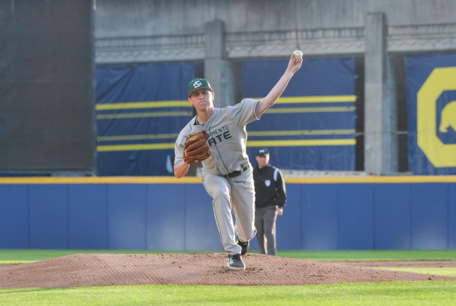 Sac State sophomore pitcher Max Pettey throws against UC Berkeley March 1, 2022 at Evans Diamond in Berkeley in what ended as a 6-2 loss for the Hornets. Tuesday was Petteys first start of 2022, pitching two shutout innings.