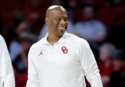 [FILE PHOTO] David Patrick coaching with Oklahoma Sooners in a photo sent by Hornet Athletics Tuesday, April 5th, 2022. Patrick is finalizing a deal to become head coach of Sacramento State’s men’s basketball team per report.
