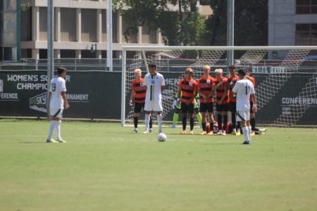 Genaro Alfaro steps up to take a late freekick at the Hornet field on Sunday. With this freekick, Hornet junior defender Alfaro helped tie up the match 1-1 to Pacific. 