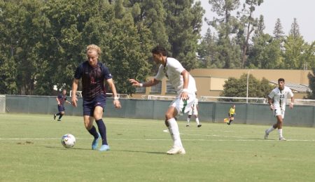 
Sophomore Sac State defender Alejandro Padilla steps up to defend a Gonzaga forward at the Hornet Field on Sunday, Sept. 11, 2022. Padilla played all 90 minutes of the match in the Hornets 3-2 win over the Bulldogs.
