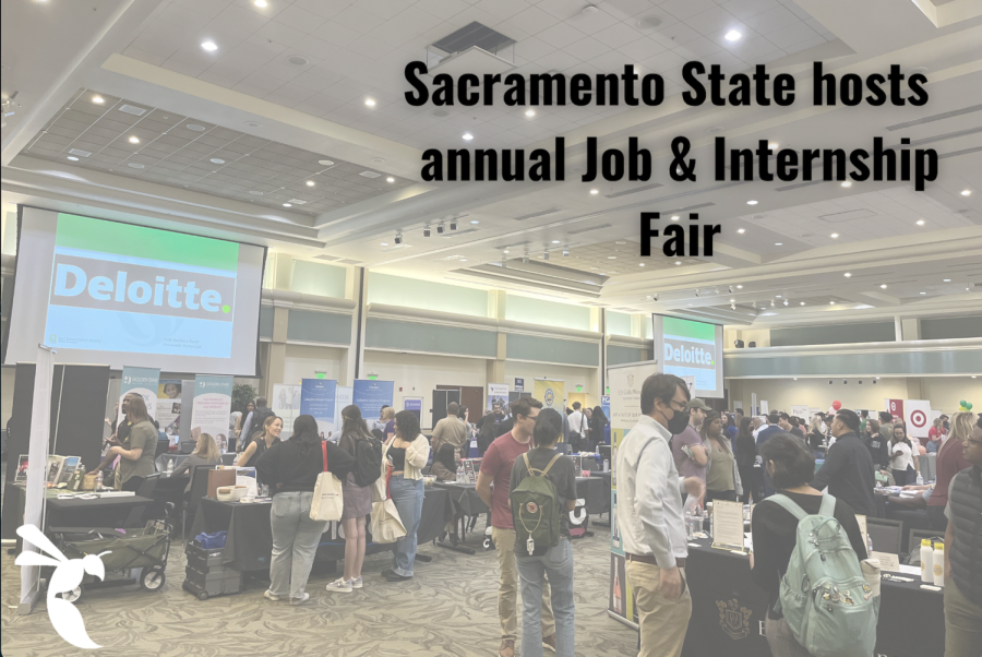 Sacramento State’s annual Job & Internship Fair brought students into the University Union Ballroom on Sept. 27, 2022. The event gave Hornets the opportunity to meet with potential employers about internship and job opportunities in the greater Sacramento area. (Graphic made in Canva by Alexis Hunt)
