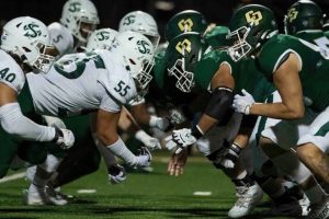 The Sac State offensive line squared up against Cal Poly, San Luis Obispo, Saturday, Oct.1, 2022, at Alex G. Spanos Stadium The Hornets got out to their second 4-0 start in school history with a commanding 49-21 win over the Mustangs Saturday.