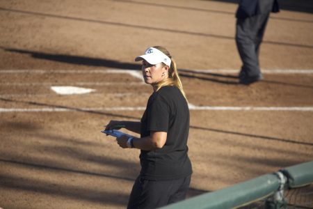 Sac State softball head coach Lori Perez during an exhibition match, Saturday, Oct. 1, 2022, at Shea Stadium. Perez, who is entering her 10th season as head coach, is facing allegations of verbal abuse and misconduct from former players. 
