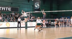 [FILE] Senior Sac State volleyball outside-hitter Bridgette Smith attempting to return a ball over the net  Saturday, Oct. 23, 2022, in The Nest. The Hornet split a 1-1 series in a home weekend standoff against Northern Colorado and Northern Arizona.
