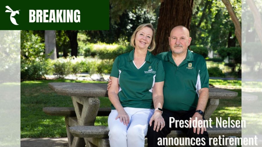 Sac+State+President+Robert+Nelsen+announced+his+retirement+Wednesday+morning.+His+retirement+will+begin+July+1%2C+2023.+%28Photo+courtesy+of+Sac+State.+Graphic+made+on+Canva+by+Chris+Woodard%29