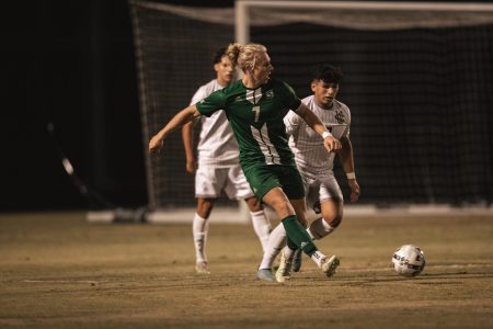 Sac State junior forward Austin Wehner passes the ball before a UC Irvine defender can get to him on Wednesday, Nov. 2, 2022, at Bren Events Center. The Hornets were eliminated from the Big West tournament after suffering a 2-0 loss on the road to the Anteaters. 