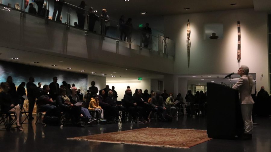 Sacramento State College of Arts and Letters Dean Sheree Meyer giving opening remarks for the U-Nite event at the Crocker Art Museum on Thursday, Nov. 10, 2022. The event is an art and performance showcase featuring Sac State students, alums and faculty.
