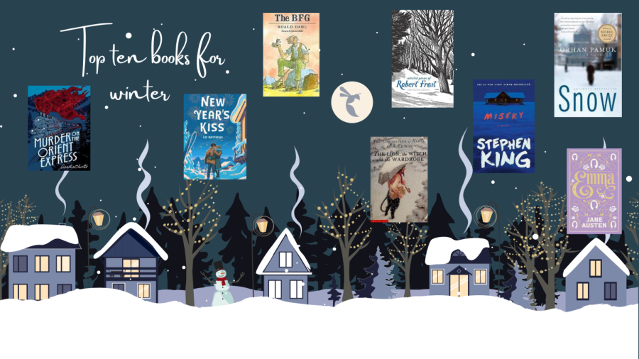 These+are+some+of+the+best+books+to+get+you+in+the+winter+mood%2C+so+grab+your+warm+blanket+and+hot+chocolate+for+some+cozy+reading.+Graphic+made+in+Canva+by+Hailey+Valdivia.