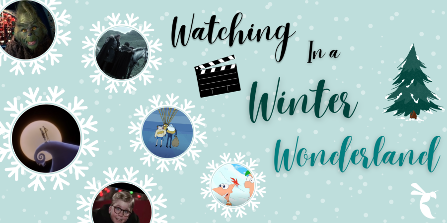 Movies like “The Polar Express” and TV shows like “Game of Thrones” create a winter wonderland, no matter what viewers interests are. These are a few of the hundreds of movies and TV shows that are perfect for watching during a snowstorm with hot chocolate, matching pajamas and a group of close friends. Graphic created in Canva by Julie Blunt.