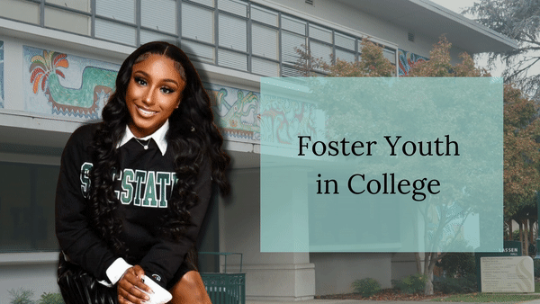 Sac State alumna Emmerald Evans was one of several students who went through the foster system. She said her ultimate goal was to become an attorney for foster youth, inspired by her own experience. (Profile photo: courtesy of Emmerald Evans. Background photo: Jacob Peterson. Graphic made in Canva by Kamelia Varasteh)
