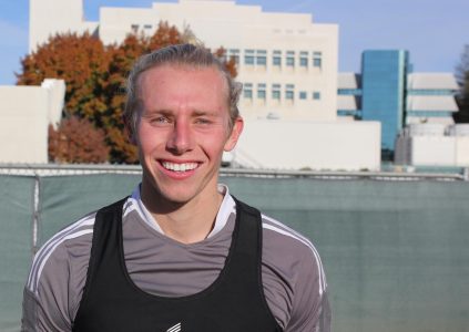 Junior forward Austin Wehner during the men’s soccer practice at Hornet Field on Monday, Nov. 21, 2022. Wehner transferred from San Diego State to Sacramento State after three seasons with the Aztecs men’s soccer team. 
