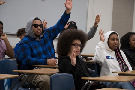 Members of the National Society of Black Engineers during a club meeting on Tuesday, Feb. 7, 2023. NSBE is a networking opportunity for Black Engineering students, according to its members. 