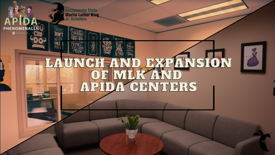 The Martin Luther King Jr center and the Asian Pacific Islander Desi American Center will open their doors to students Tuesday, Feb. 28, 2023. The MLK Center, originally established in 2015, will be reopening as part of a relaunch, while Tuesday will mark the grand opening for the new APIDA Center. (Graphic created on Canva by Jacob Peterson)