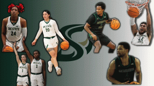 In 2022-2023 the Sacramento State men’s basketball team averaged 200 more people in attendance than the women’s team; that women’s team made the NCAA tournament for the first time in school history. “It doesn’t really matter how well we’re doing or how well they’re doing, the men’s team will kind of always have more support than us,” Sac State women’s basketball player Katie Peneueta said. (Graphic made in Canva by Siany Harts)
