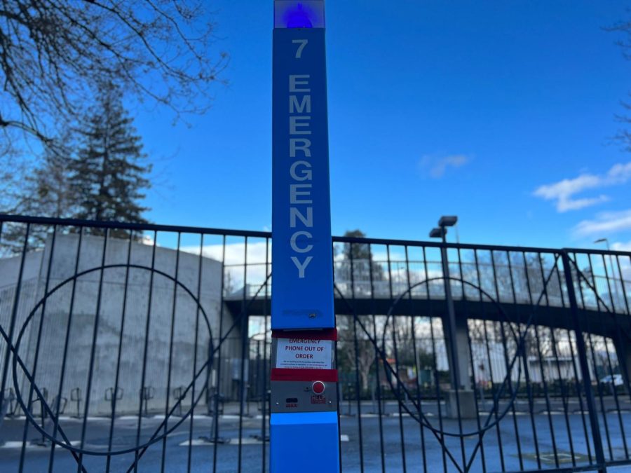 An out of order Blue Light Call Box located near Guy West Bridge Monday, March 27, 2023. According to Deputy Chief Christina Lofthouse, each Blue Light is checked and tested twice a year for repairs. 