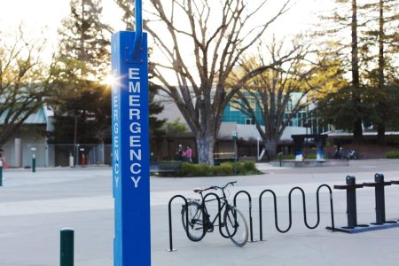 Blue emergency phone located near the University Union Friday, March 17, 2023. These emergency phones connect directly to Sac States police department to reduce response time and increase campus safety, said Deputy Chief Christina Lofthouse.