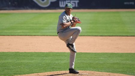 Freshman pitcher and outfielder Jaxon Byrd makes his collegiate pitching debut versus UC Davis Tuesday, April 11, 2023. Byrd made his first collegiate start versus ninth ranked Stanford on Tuesday, April 18, throwing two innings and striking out two. 