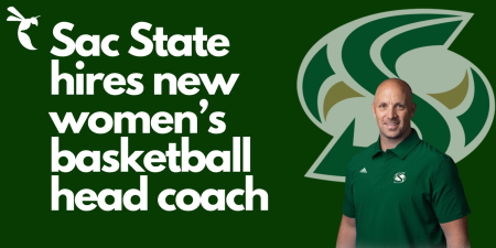Sac State has hired Aaron Kallhoff as the newest women’s basketball head coach. Kallhoff comes over from BYU, boasting over 20-years of coaching experience in NCAA women’s basketball. (Graphic made by Tony Rodriguez, Photo courtesy of Sac State Athletics) 