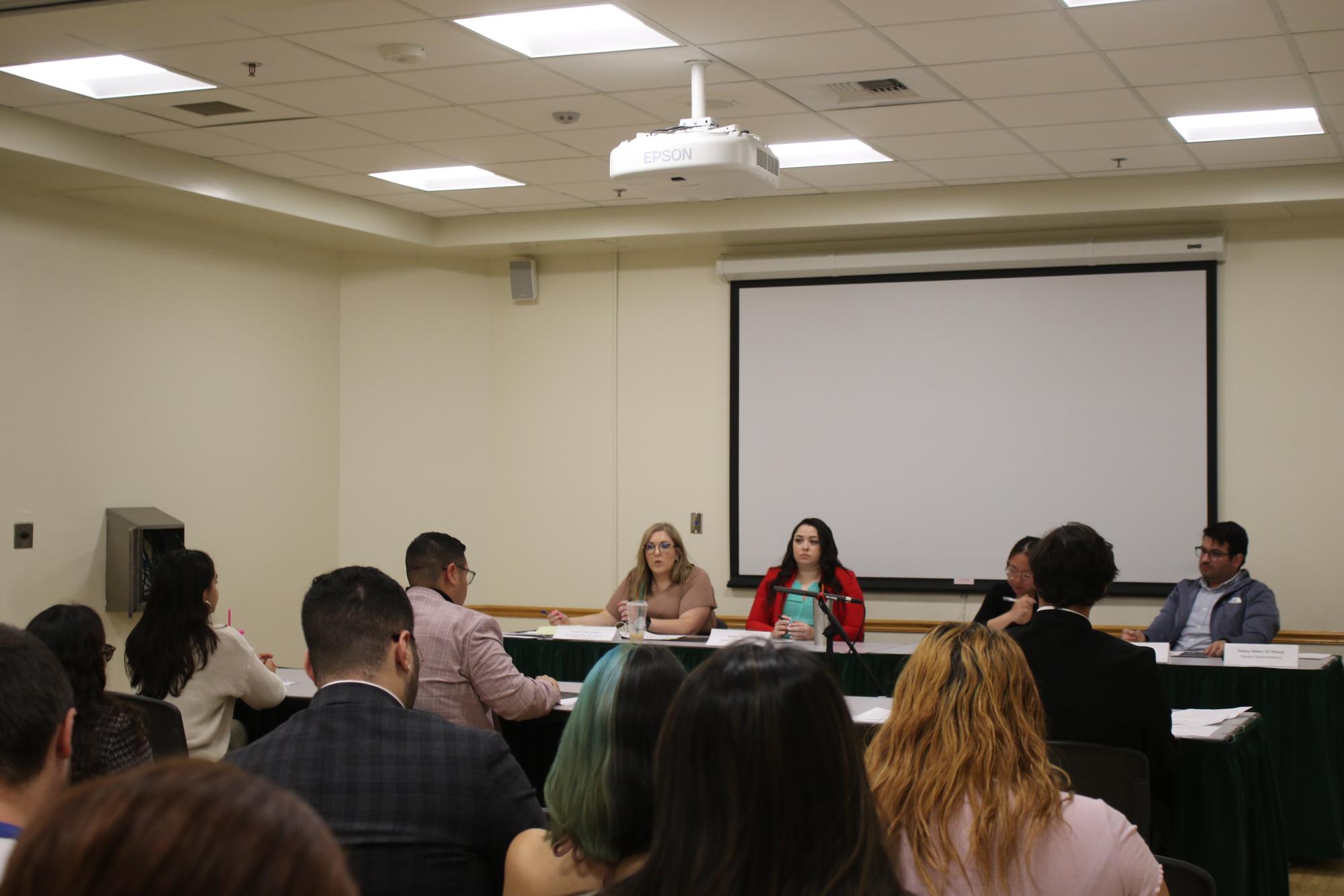 Robert Gonzalez delivers his testimony to the Associated Students Inc. Elections Complaint Committee in the University Union Wednesday, May 10, 2023. The complaints led to Nikita Akhumov, director-elect of Social Sciences and Interdisciplinary Studies, disqualification from his position.