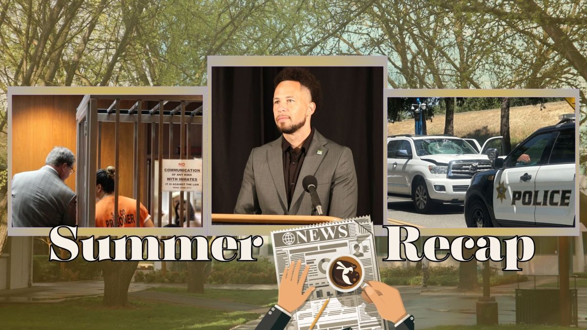 While swarms of students are back on campus, Sacramento State’s campus community saw significant news over the summer. Join The State Hornet in recapping some of the most important stories of the summer. (Graphic created in Canva by Alyssa Branum, Photos by Jacob Peterson, Alyssa Branum and Cristian Gonzalez.)
