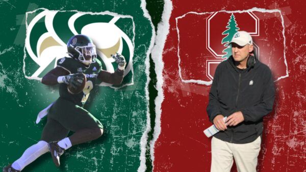 Sacramento State heads south to play Stanford in Palo Alto Saturday at 5 p.m. for a match versus their former head coach Troy Taylor. Senior running back Marcus Fulcher expressed frustration at Taylor’s exit from the team, “It was crazy, he kinda left with ease.” (Graphic created in Canva by Siany Harts. Photos L-R: James Fife, Shaun Holko)