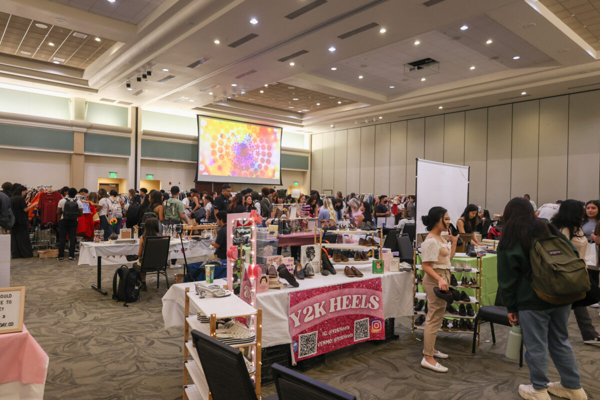 Sac State students browse through vendors during Stinger Expo inside the University Union Ballroom, Tuesday, Sept. 12, 2023. An estimate of 800 students attended yesterday.