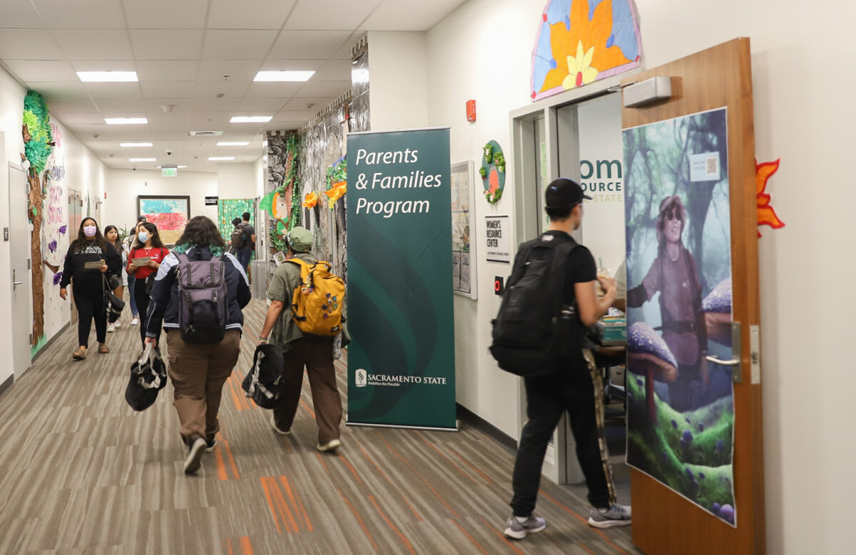 Sac State students visit the Parents & Families Program office during Phlagleblast inside the University Union Sept. 8, 2023. The University Union houses many of the student resources campus has to offer.