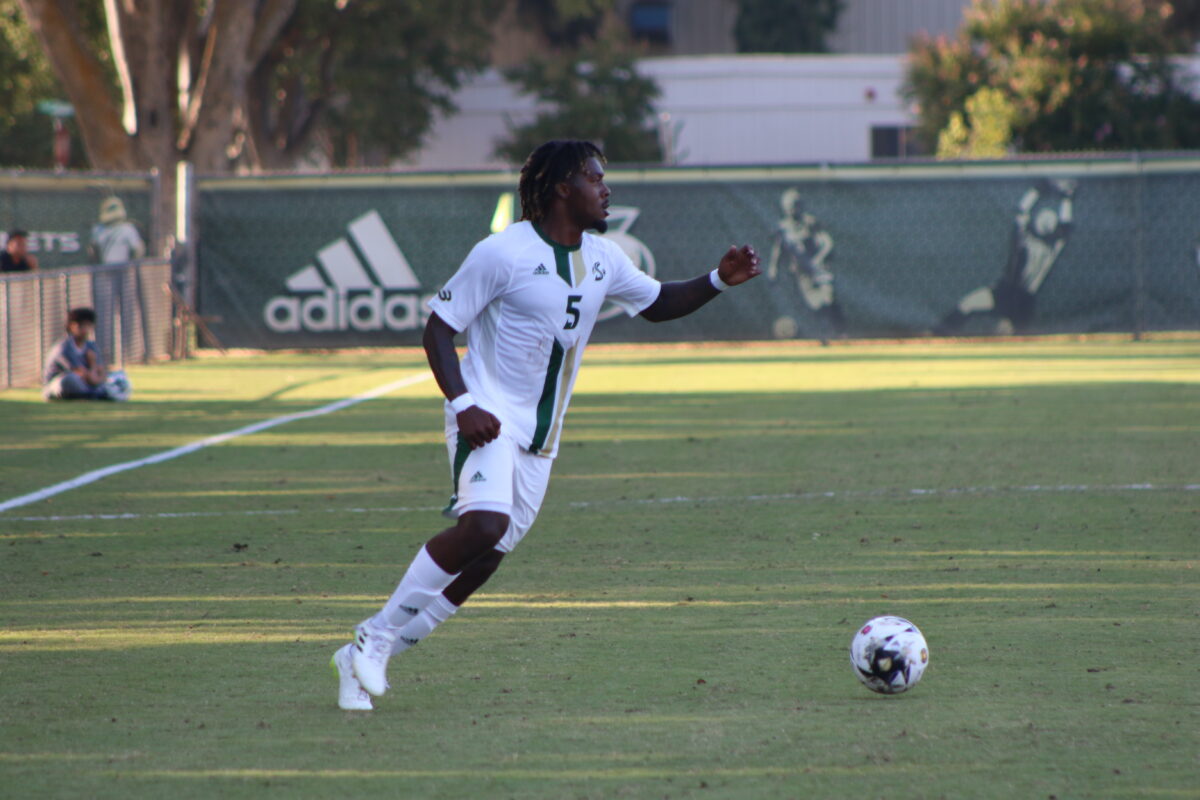 Junior winger Jhared Willcot looks for a passing target at San José State Friday, Sept. 22, 2023. Willcot started against Bakersfield and played 58 minutes.