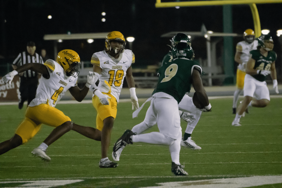 Sac State senior running back Marcus Fulcher heads up field against the Idaho Vandals Saturday Oct. 29, 2022. Fulcher has led the Hornets’ running back room this season with 44 carries for 216 yards.