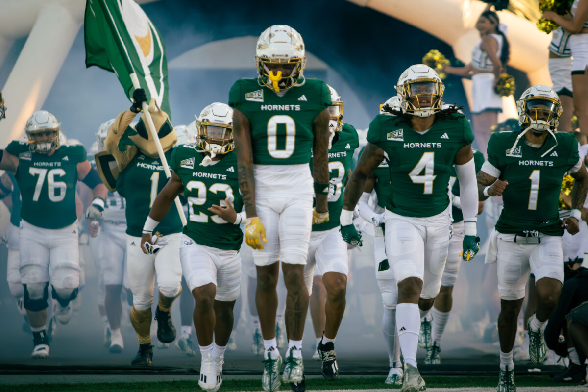 Senior safety Eian Moore leads the Sacramento State Hornets out of the tunnel for their first home game of the season Saturday Sept. 9, 2023. Sac State’s defense dominated the game, shutting down Texas A&M-Commerce’s offense holding them to six points.