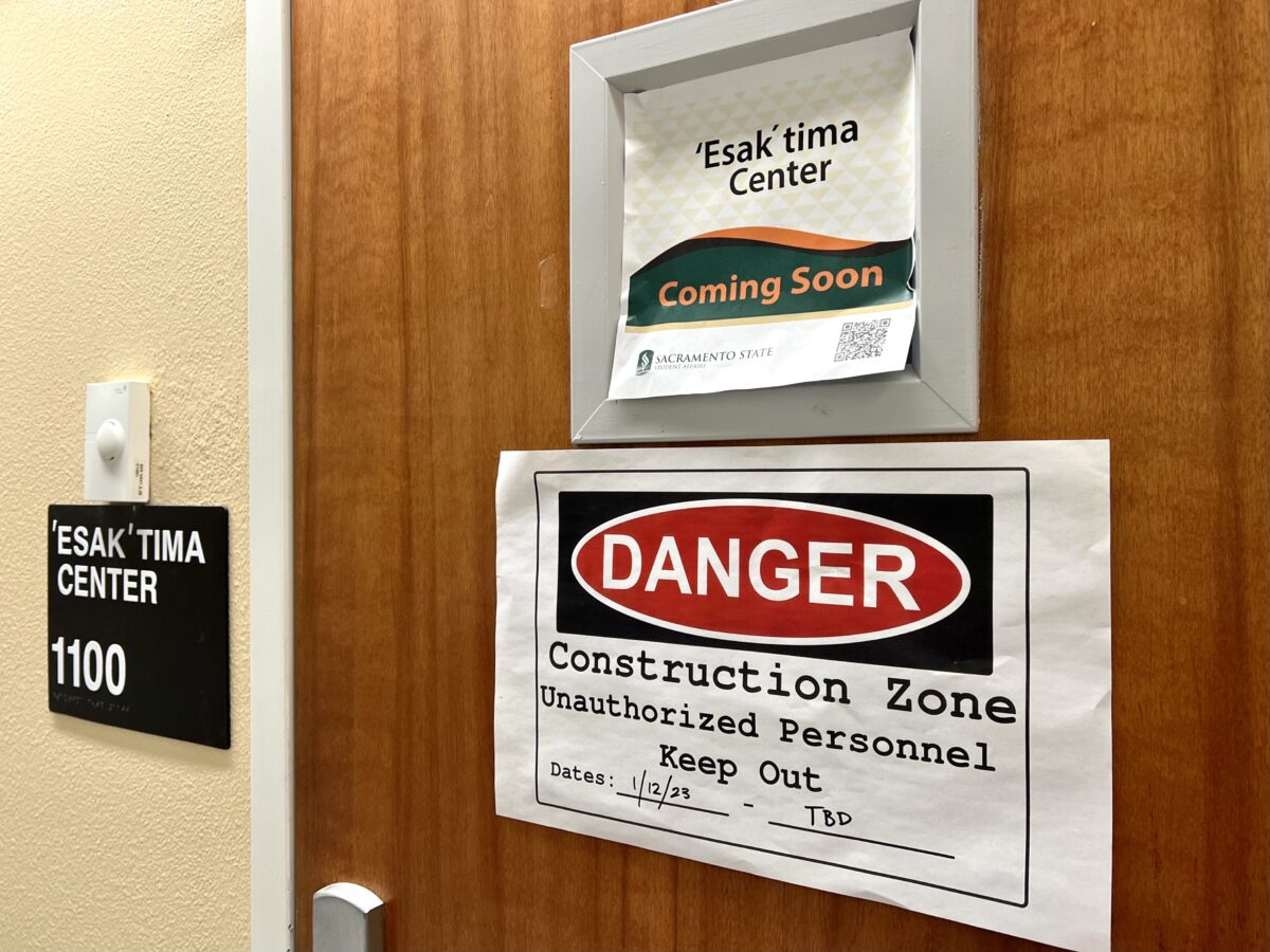 The ‘Esak’tima Center continues to be closed off to anyone since January 2023 according to the sign posted on the door in Lassen Hall, Wed., Sept. 13, 2023. With the center still experiencing delays, it is hard to tell when construction will be done