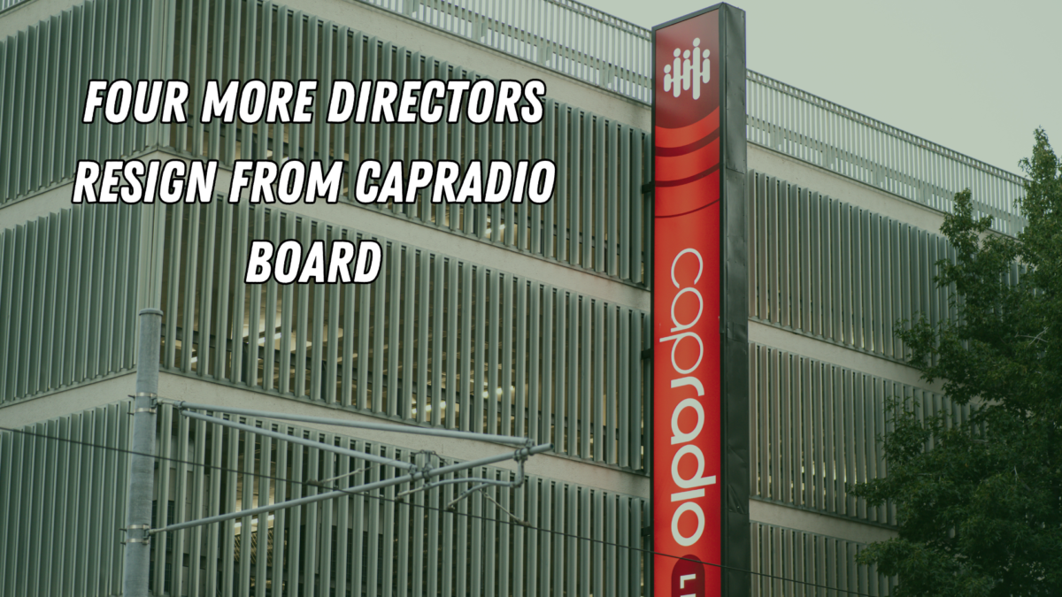 An additional four members of CapRadios Board of Directors have resigned, Wednesday, Oct. 11, 2023. There are only seven directors left on the board. (Graphic created in Canva by Jacob Peterson, Photo by Cristian Gonzalez)