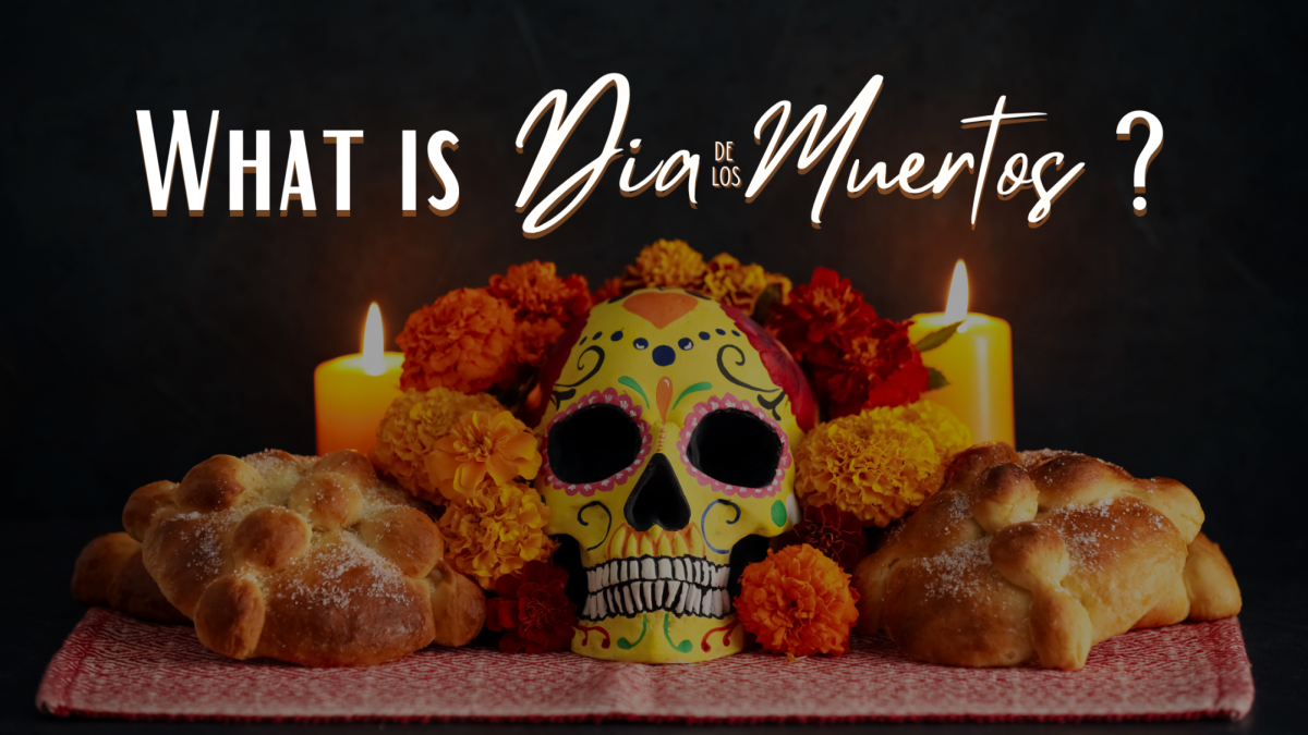 Día de los Muertos is a Mexican holiday that is observed on Wednesday Nov. 1 and Thursday, Nov. 2, 2023. This holiday is a celebration of life and a reunion with the souls of loved ones. (Graphic created in Canva by Jasmine Ascencio)