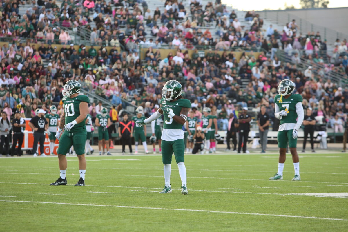 (L-R) Senior linebacker Brock Mather, senior cornerback Dillon Juniel and junior safety Cameron Broussard stand together before a play Sept. 30, 2023. Juniel will be a key player in the game against Northern Colorado.