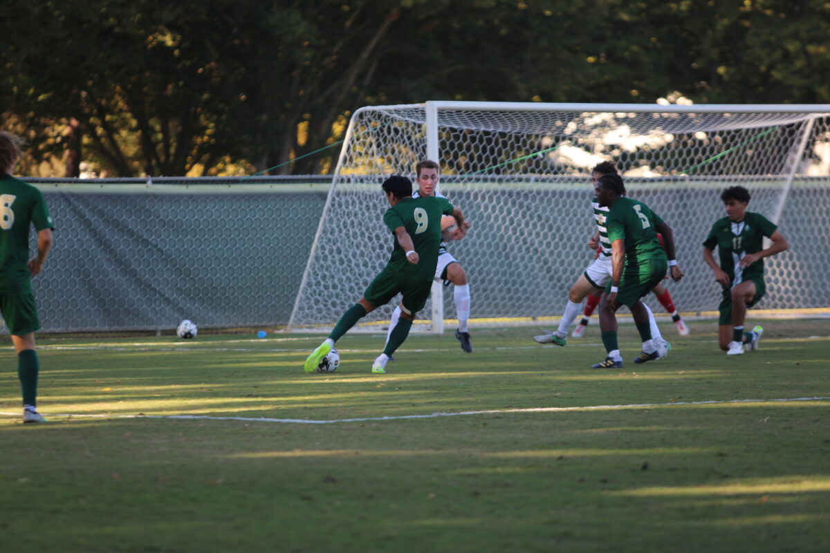 Sac State forward Francisco Magaña takes a shot against Cal Poly Oct. 11, 2023. The Hornets had 12 shots against the Mustangs but weren’t able to score.