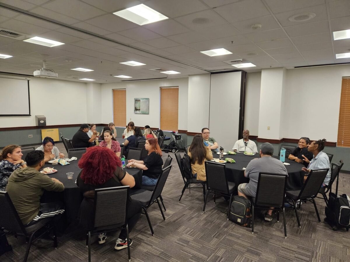 Adult learners networking at the Mature Students Meet & Greet Lunch, Tuesday, Sept. 19. The event was the fourth in a series with the intent of helping mature students build connections on campus.  (Photo courtesy of Catheryn Koss)