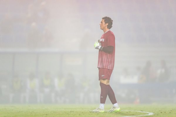 Junior goalkeeper Mac Learned standing up the pitch against UC Santa Barbara Wednesday, Oct. 18, 2023. Learned has 86 saves this season, which is the most for any Division I men’s soccer goalkeeper.