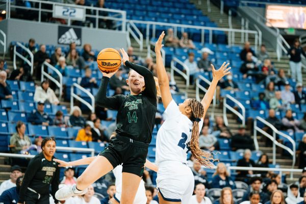 Freshman forward Summah Hanson goes up for a layup against the Wolfpack in Reno, Nevada Thursday Nov. 10, 2023. Hanson had a total of 22 points and 11 rebounds in the game.