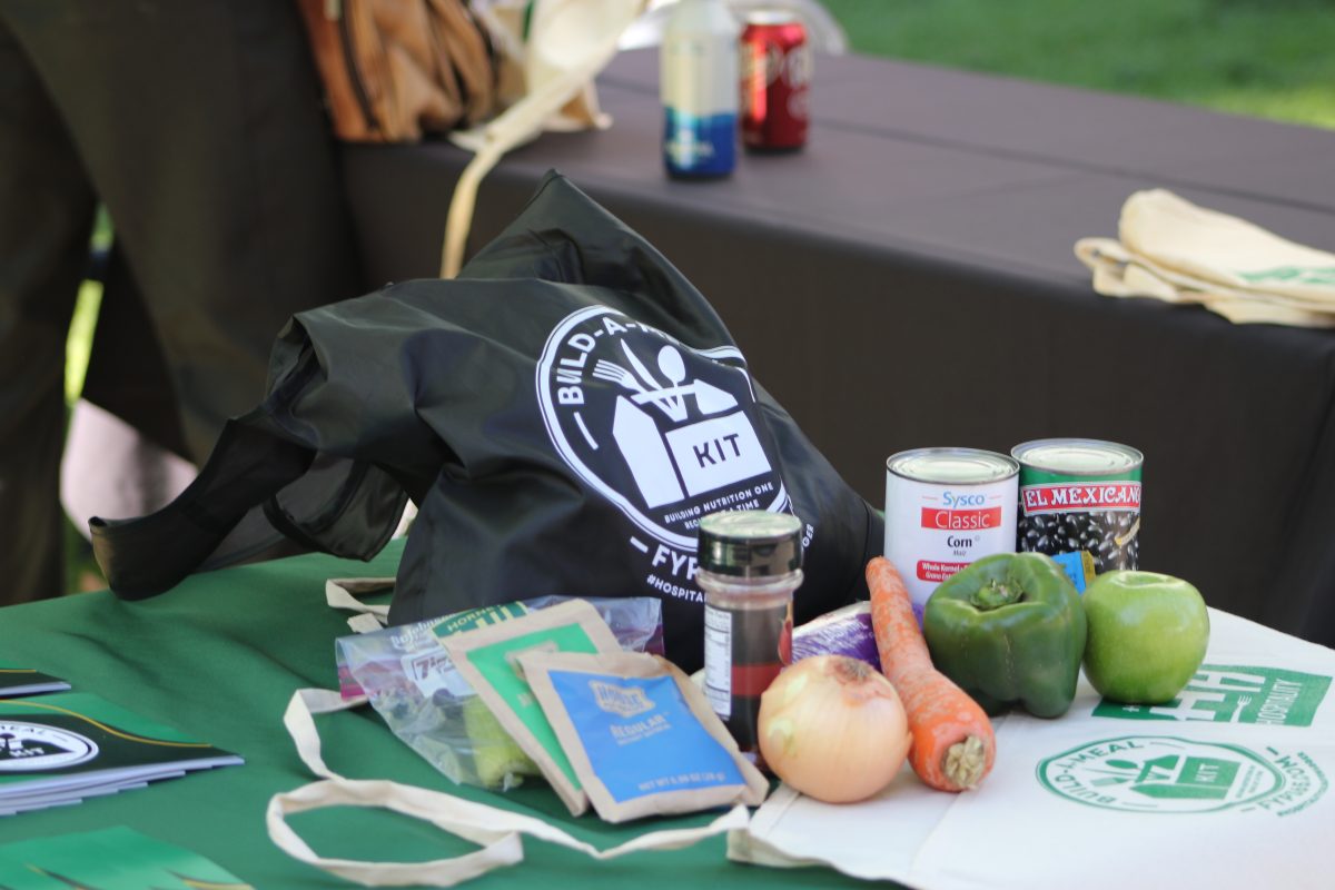 The contents of the grocery bags being handed out for the inaugural Hornet Harvest event near the Library Quad, Wednesday, Nov. 8, 2023. The event was sponsored by the Aramark Regional and looked to distribute up to 500 bags to Sacramento State students.