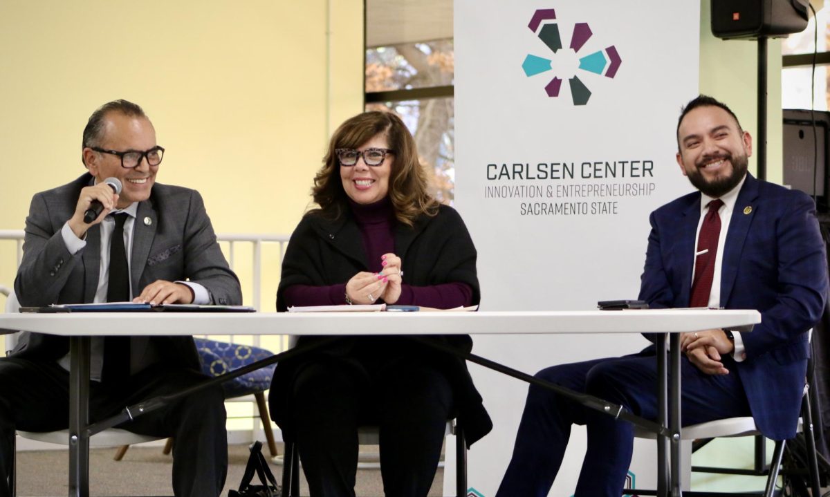 Vice+President+of+Academic+Affairs+Carlos+Nevarez+leads+the+Hispanic+Economic+Report+panel+discussion+in+the+Carlsen+Center+of+the+Sac+State+Library+Thursday%2C+Nov.+30%2C+2023.+The+panel+was+held+to+highlight+disparities+within+the+report+about+the+Latino+community+and+ways+to+bridge+gaps+for+incoming+students.+