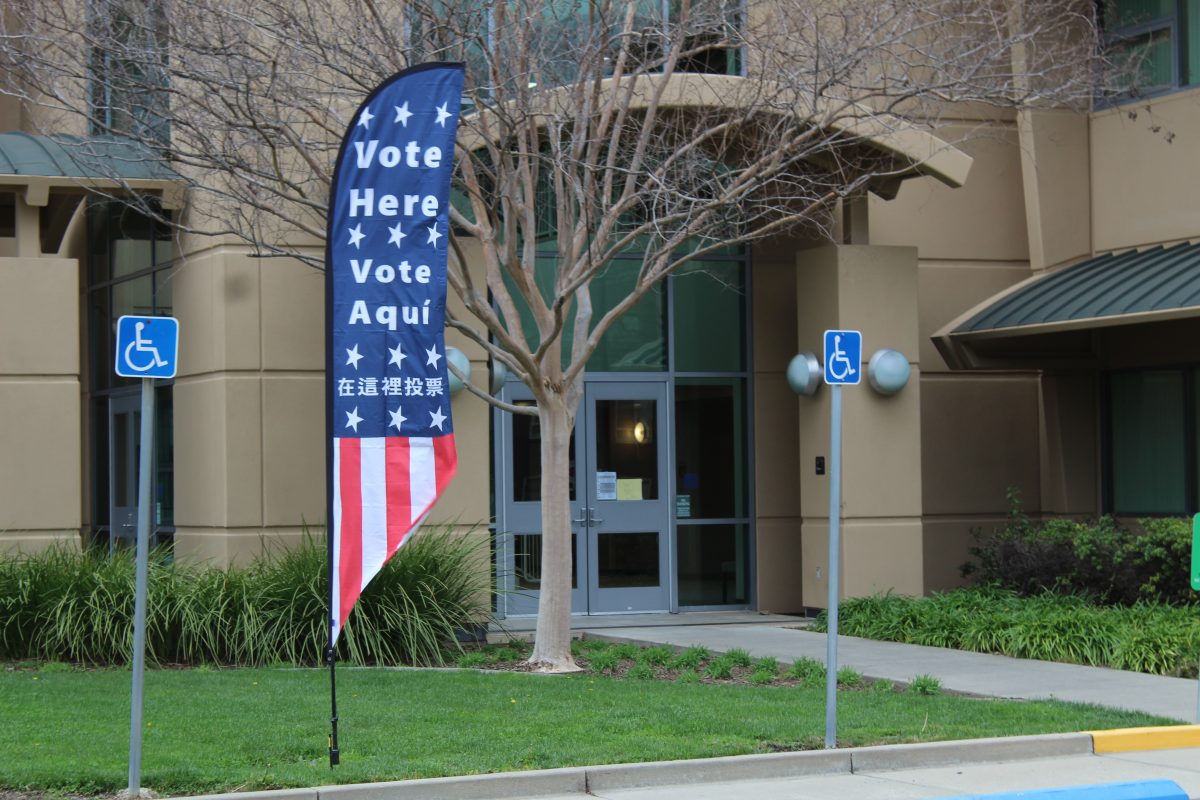 Election signage setup outside Modoc Hall Saturday, March 2, 2024. Voters can return their mail-in ballots, file a conditional voter registration and vote in person inside through Election Day.