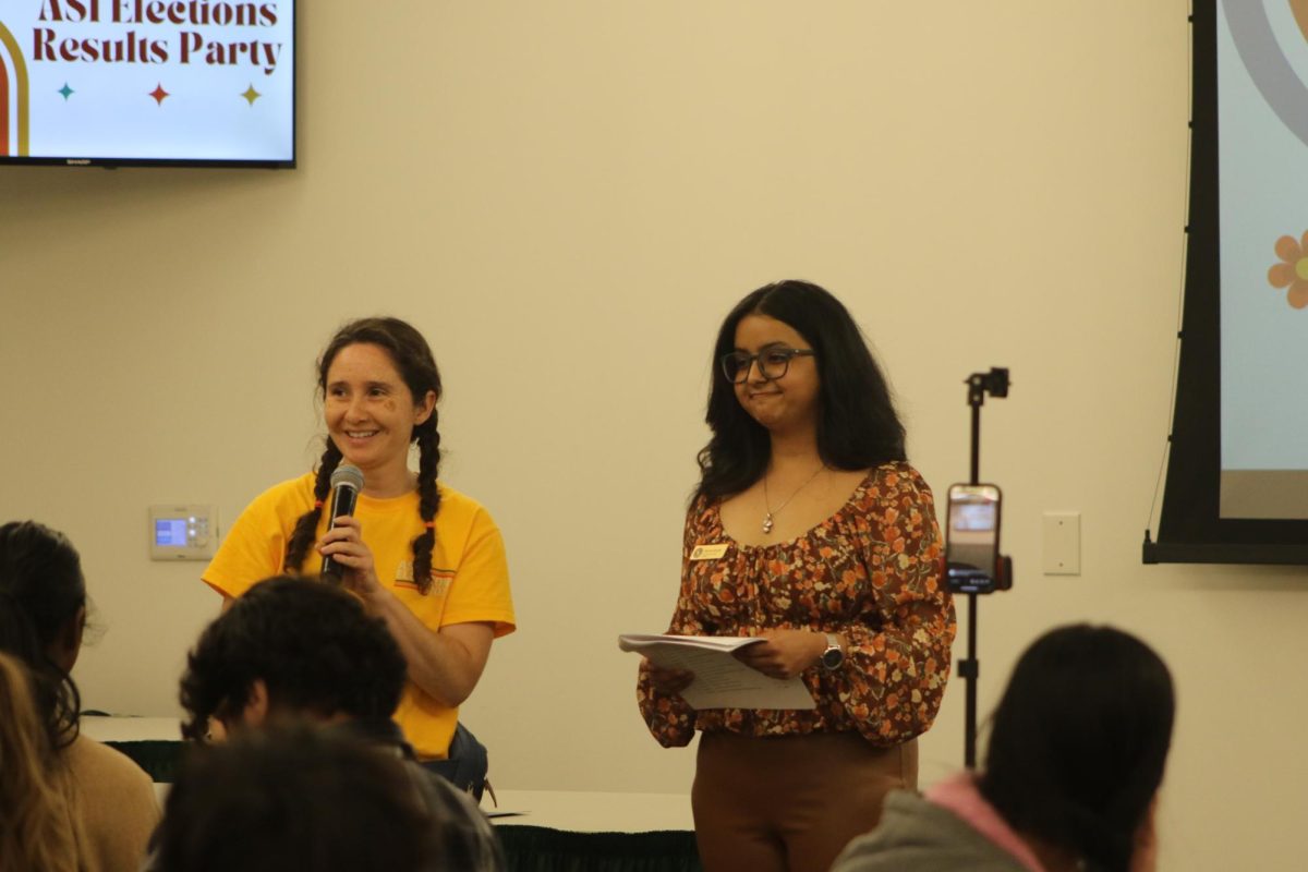 Members of Associated Students, Inc. prepare to read off the election results for the new board of directors in the Terrace Suite at The WELL Thursday, April 11, 2024. Since Shachee Baraiya is graduating, she was given the honor of reading out the winning clubs and candidate names. 