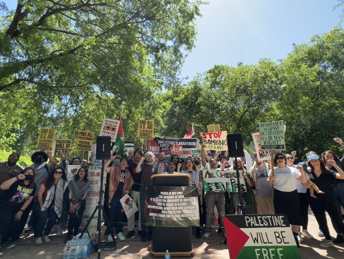 Members of the pro-Palestine encampment during a press conference at Sacramento State’s Library Quad Wednesday, May 8, 2024. Collectively named the Popular University of Gaza, the protestors consisted of members of Students for Justice in Palestine, Students for Quality Education, and local community members.