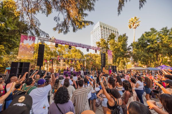 Attendees at the Concerts in the Park event immersed in the concert experience and live music Friday, June 2, 2023. This is a free annual event in Sacramento that takes place every Friday, from May to June. (Photo courtesy of Concerts in the Park)