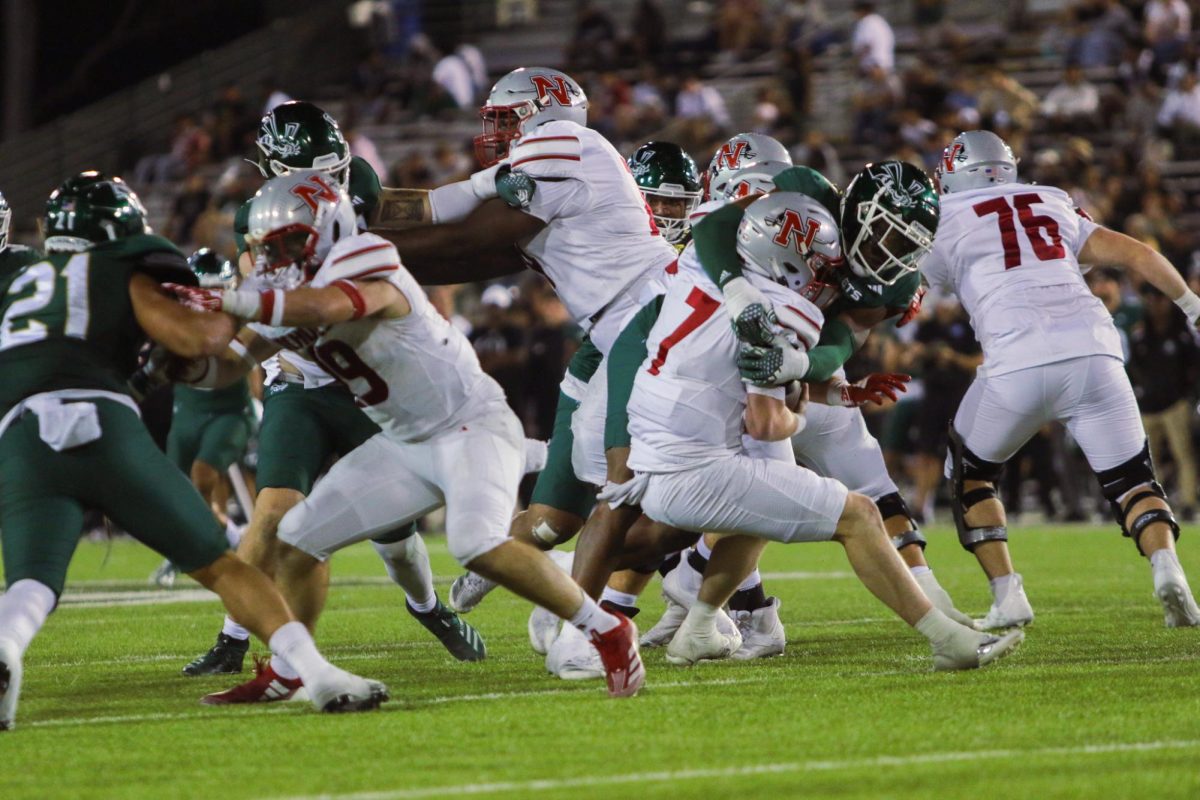 Sacramento State Hornets defense sacking Nicholls’ quarterback during their first home game Saturday Sept. 14, 2024. The Hornets are looking for their second win of the season as they head down to Commerce, Texas.