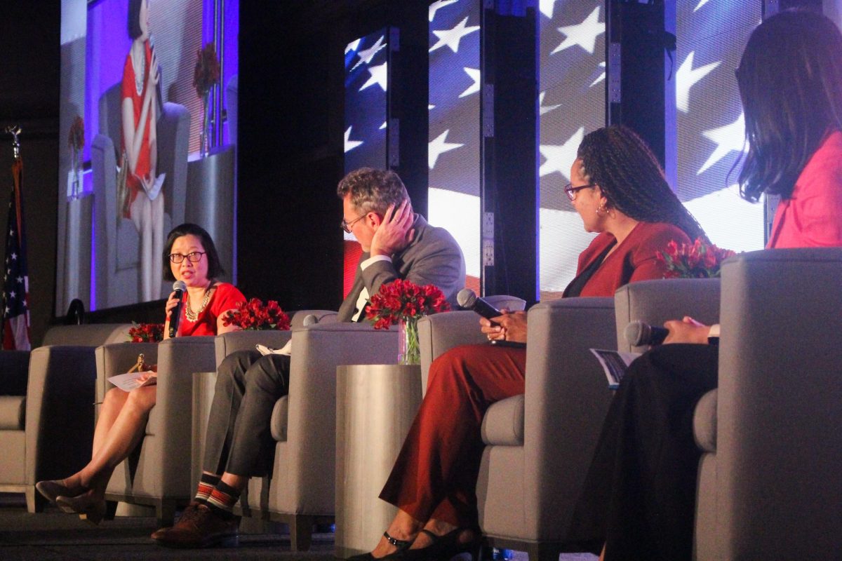 Chief Equity Officer of the California Government Operations Agency, Pam Chueh, alongside other guest speakers during one of the policy summit panels Wednesday, Sept. 18, 2024. Chueh spoke on how her childhood experiences motivated her to be the voice of those who do not have one.